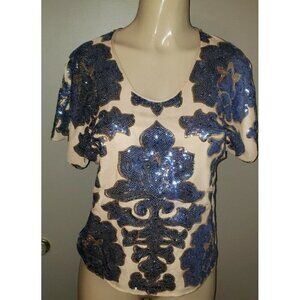 Neiman Marcus for Target Tracy Reese Blouse XS Tan Blue Sequin Light party